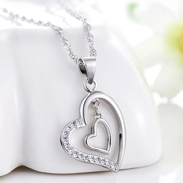 Romantiskt 925 Sterling Silver Hjärtformat Dam Halsband