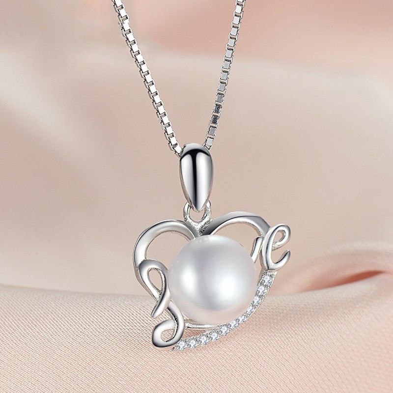 S925 Silver "Love You" Design Naturpärlhalsband