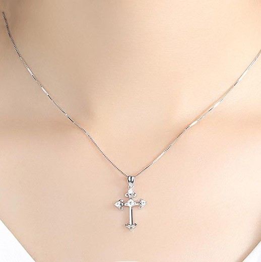 Sterling Silver Enkla Fina Kors Hänge Älskare Halsband