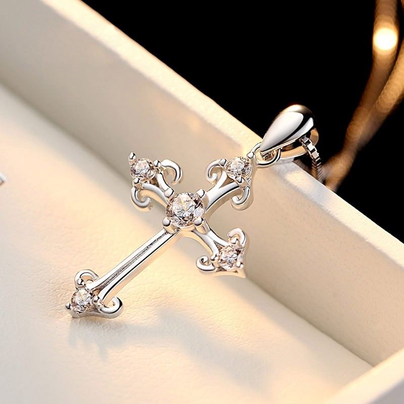 Sterling Silver Enkla Fina Kors Hänge Älskare Halsband