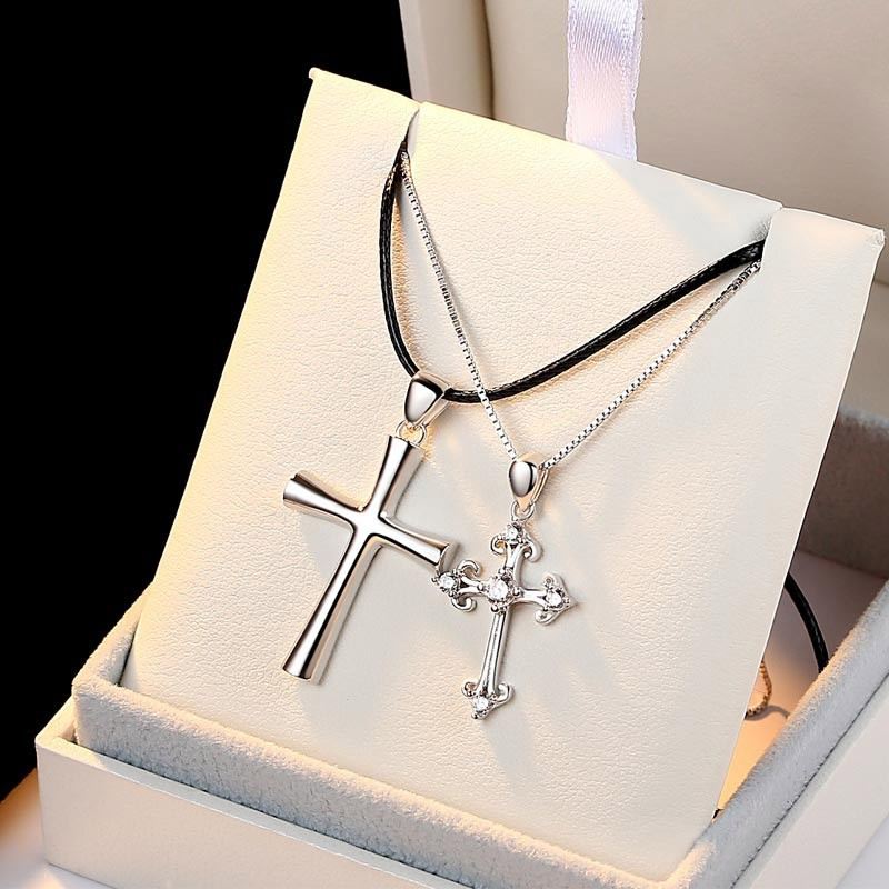 Sterling Silver Enkla Fina Kors Hänge Älskare Halsband