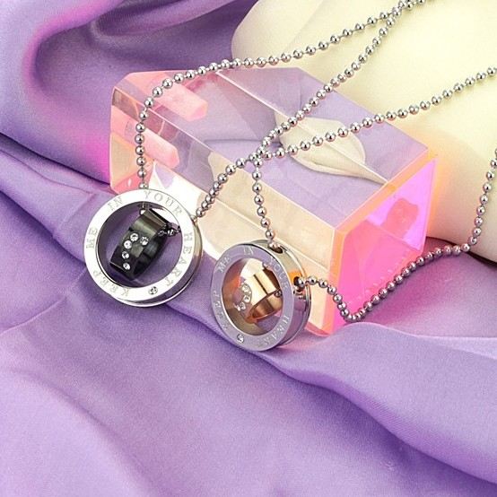Underbara "Forever Love" Ring Hänge Älskare Titan Halsband (Pris För Ett Par)