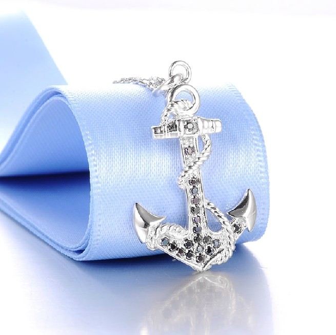 Utsökt 925 Sterling Silver Ankare Diamant Dam Halsband